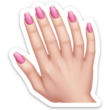  pink close-up of a hand with beautifully manicured nails, glossy pink nail polish, elegant nail shape, soft lighting and shadows, realistic style, sticker