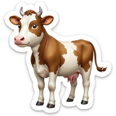 cinematic-[brown and white cow]-realistic-full-body-standing-emoji,-tail-flicking-lazily,-head-tilted-dramatically,-sleek-[brown and white]-coat,-simplified-yet-realistic-focused-features,-highly-detailed,-glowing-with-an-almost-sarcastic-glow sticker