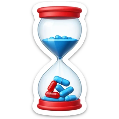 Sandglass with blue pills and red pills sticker