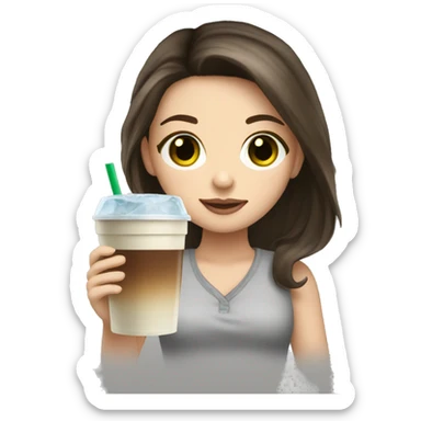 Pretty white girl brunette green eyes holding iced coffee sticker