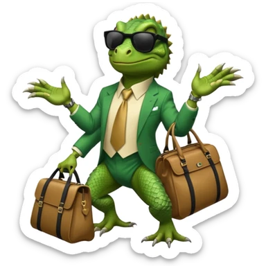 capitalist iguana banker godfather with black sunglasses breakdance with bag sticker