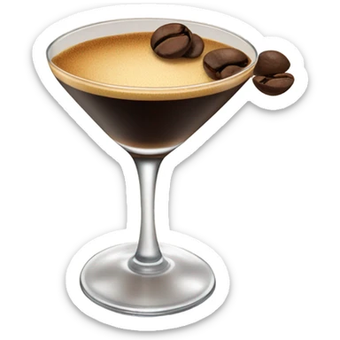 espresso martini in coupe glass with 3 beans sticker