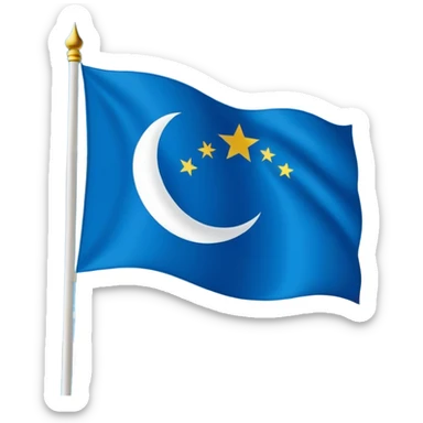 East Turkestan flag with sky blue background, white crescent and star, clean style sticker