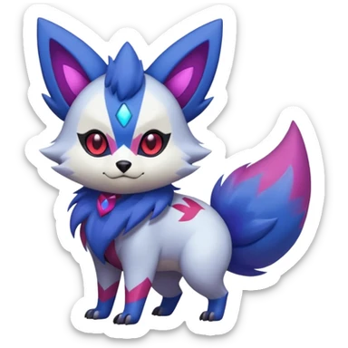 Shiny White with Violet and Indigo markings and nebula markings Zorua-Zangoose-Pokémon-Fakémon-fusion-hybrid-creature sticker