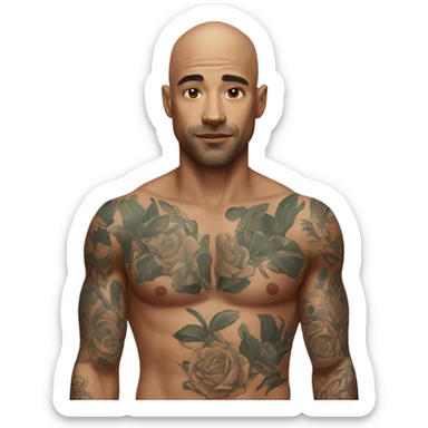 Bald man wearing tattoos on his face and chest and arms sticker