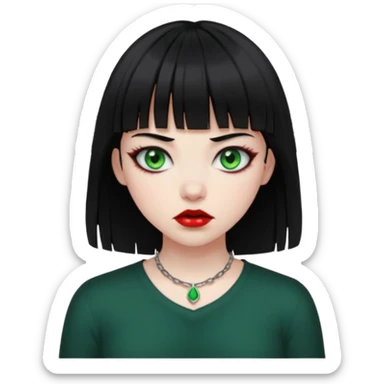 Guria com cabelo preto franjinha sangrando olhos verdes  fundo preto e um piercing bridgepiercing sticker