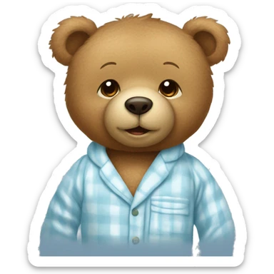 Light brown teddy bear with a light blue pyjamas sticker