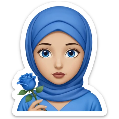 Turkish beautiful finish Konya girl blue eyes with blue hijab islamic dress and had on her hand blue rose lipstick sticker