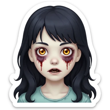 Zombie girl with long wavy black hair and bangs. sticker