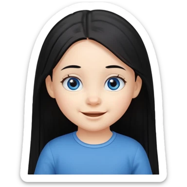 3yr old girl very long straight black hair mid parting blue eyes happy sticker