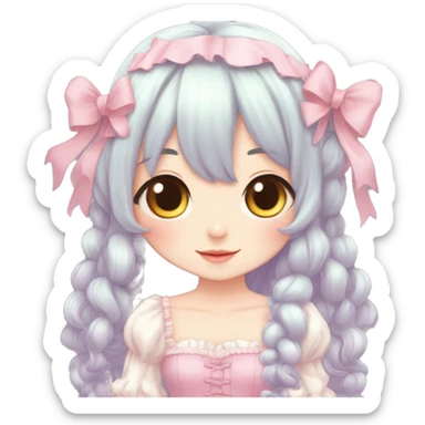 Cute kawaii gorgeous pretty anime lady beautiful hair with gorgeous dress fairycore cottagecore detailed high quality trending aesthetic sticker