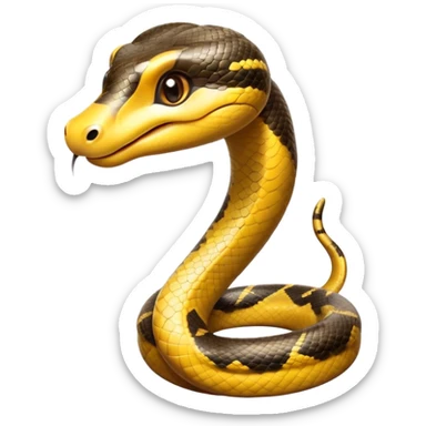 cinematic-cute-anaconda-portrait standing-emoji,-head-tilted-playfully-and-inquisitively,-with-a-sleek,-shimmering-body-adorned-with-detailed-scale-sriped patterns-and-round,-sparkling-eyes-full-of-wonder,-simplified-yet-irresistibly-adorable-features sticker