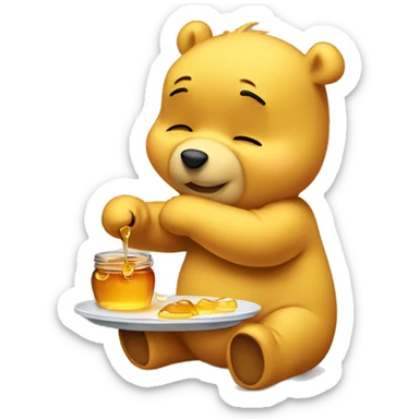 whinney pooh being very cute and sad while eating honey sticker