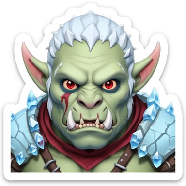 Fantasy orc emoji portrait, tusks covered with ice and crimson frost cracks, cold predator expression, winter hunt atmosphere, minimal clean emoji design, male/female variant
 sticker