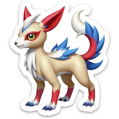 Colorful Skilled Adept Graceful Asian Painted Garurumon-Meloetta-Zangoose-Absol-fusion-hybrid-creature (full body) sticker