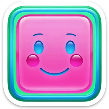 A glowing neon square in shades of pink, blue, and green, transparent background sticker