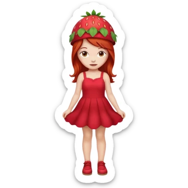 Strawberry shortcake human girl full body and legs with a strawberry hat on her red hair and dress without a cake sticker