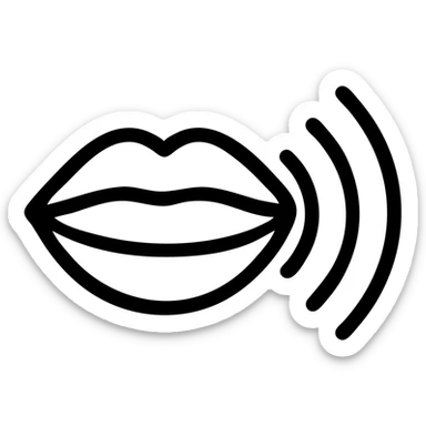 outlined black icon representing vocal tone, stylized mouth with sound waves sticker
