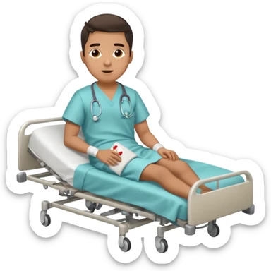 Hispanic young man with a broken leg in a hospital sticker