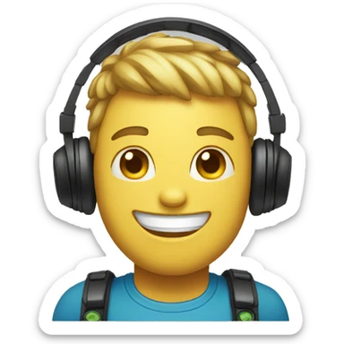 smiling emoji wearing gaming headset sticker