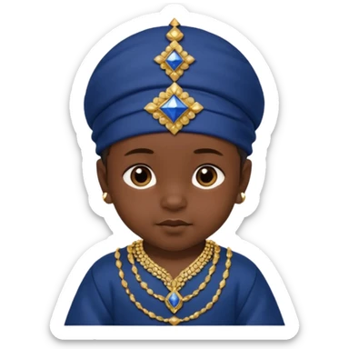  baby boy dressed in a dark blue ghalibiya with delicate decorations with a Red Moracain hat  sticker