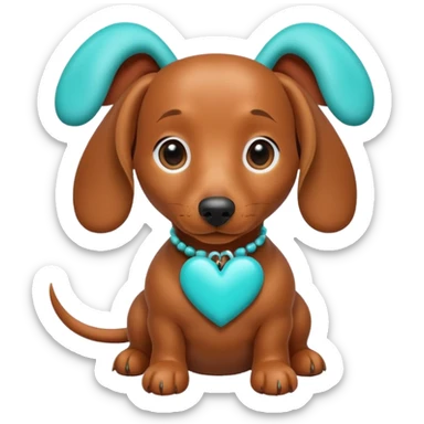 perro salchicha con corazones turquesa sticker