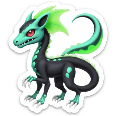 Evil Cool Handsome Badass Obsidian-black and neon-glowing-green skeletal Meloetta-Salandit-Gorebyss-Salazzle-Pokémon-Fakémon-creature-fusion-hybrid sticker