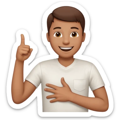 A person laughing with one hand pointing straight and one hand on his stomach sticker