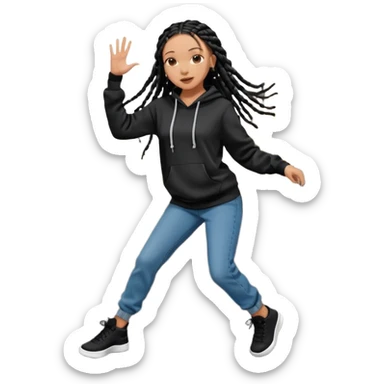 African American girl light skin with long black box braids wearing plain black hoodie wearing skinny jeans dancing in street sticker