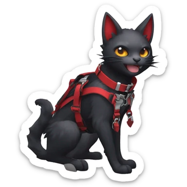 cool edgy cute kawaii black punk red fantasy nargacuga-bat-cat-Fakemon collar harness full body sticker
