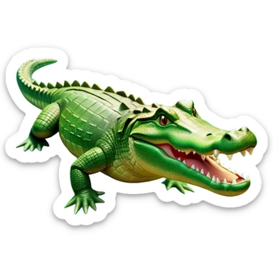 cinematic-crocodile-realistic-full-body-lounging-emoji,-massive-scaled-body-partially-submerged-in-shallow-water,-head-tilted-dramatically,-rough-green-and-brown-hide-textured-with-deep-ridges,-simplified-yet-realistic-focused-features,-highly-detailed,-glowing-with-an-almost-sarcastic-glow sticker