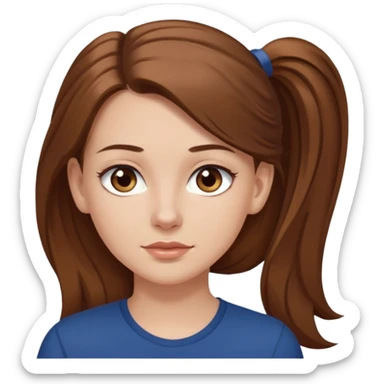 pretty white girl brown long hair makeup ponytail  on left shoulder, dark blue shirt sticker