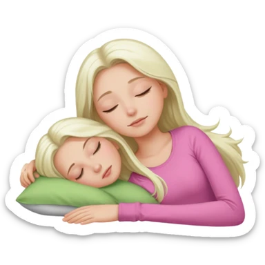 Long platinum blonde hair girl with green eyes in  pink top sleeping  sticker