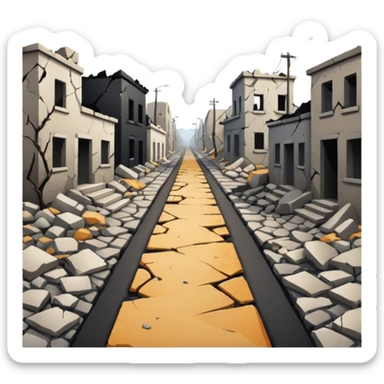 ruined town with horizontal destroyed road sticker