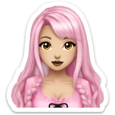 hime gyaru girl, black hair, dark makeup, pink clothes sticker