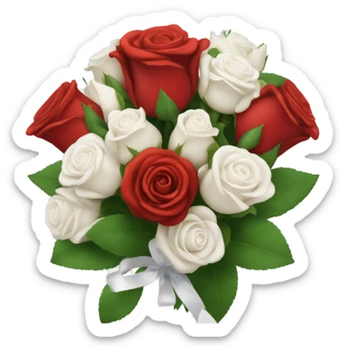 Red and white rose bouquet with crown on top and white wrapping  sticker