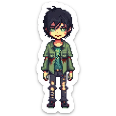 boy zombie with black hair, emo style sticker