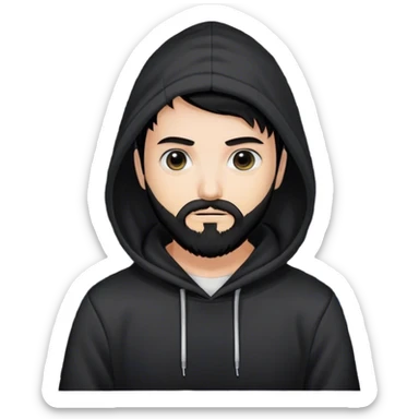 hackeur blanc cheveux noir barbe et capuche noir à côté d'un server ia sticker