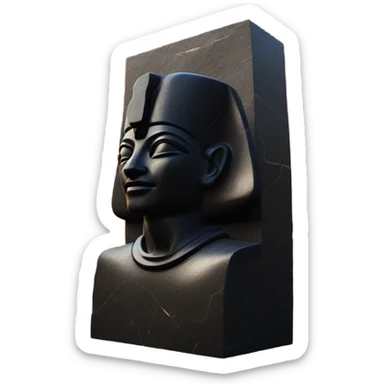 Osiris obsidian statue on granite 30 ton brick, massive size, sunlight behind, sunset colors, reflections on black stone polished clean perfect, photography angles sticker