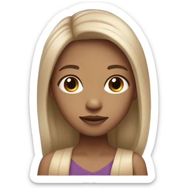 Girl emoji with long purple hair and light tan skin brown eyes sticker
