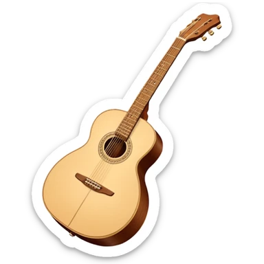 “Flat vector icon of a Cuban tres guitar in three-quarter view, warm brown wood, thick dark outline, minimal details, centered on a soft warm cream or beige rounded-square (or circle) background; outside that shape everything is transparent. High resolution PNG.” sticker