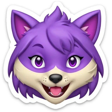 Roxanne Wolf emoji, winking, showing fangs, purple star on cheek sticker