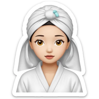 girl aesthetic emoji, asian beautiful make up white Bathrobe + Headscarf sticker