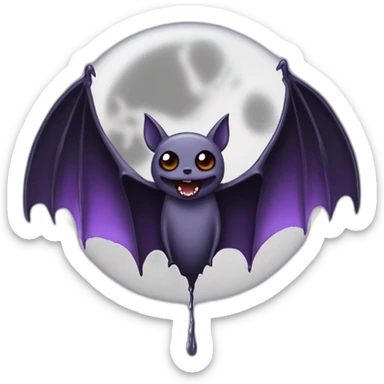 purple black vampire bat wings flying in front of large dripping grey crescent moon sticker