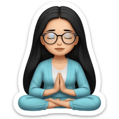 A Mexican woman, tan skin,  with long black hair and big square glasses meditating  sticker