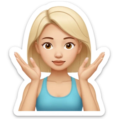 Minimal emoji of a woman performing face yoga, fingers pressing and lifting facial muscles, clear hand-on-face exercise movement, simple wellness icon style, no beauty or medical elements

 sticker
