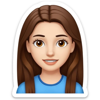 A pretty white girl with long brown hair dark eyebrows and braces sticker