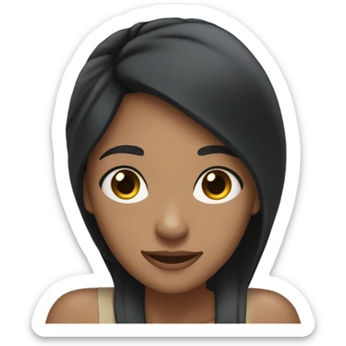a medium skin coloured woman with black hair and resting her head on her palms as she smiled sticker