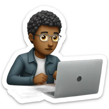 a persona sitted and very focused on his laptop sticker