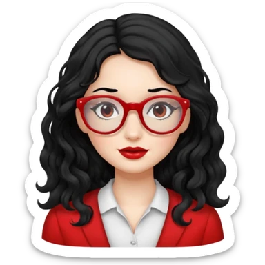 Beautiful girl,Black hair,wavy hair，long hair,Black eyes,Chinese rojo y lentes sticker